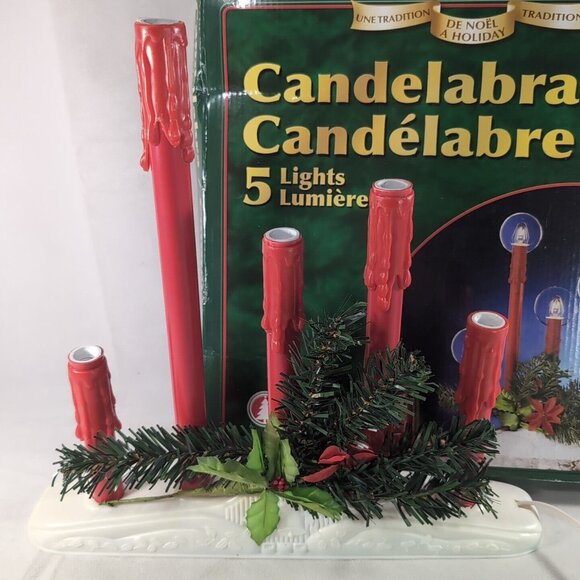 Danson Decor 5 Light Candelabra Christmas Holiday Decor Red Drip Candles Vintage - Picture 3 of 12